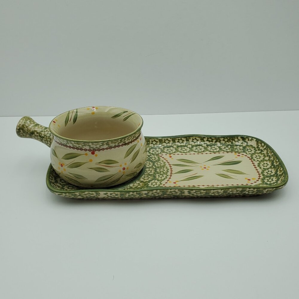 Temp-Tations Old World Green Soup & Sandwich Luncheon Set Snack Tray Soup Bowl